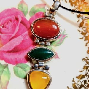 Splendid, Radiant, Simulated 3-Stone Pendant. 925 Sterling Silver Plated.